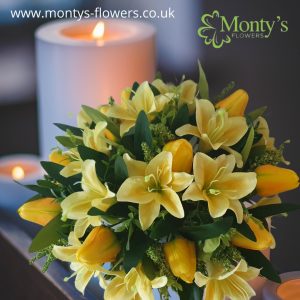Graveside flowers - Tiger Lily and Tulips Silk Graveside Flowers in Yellow